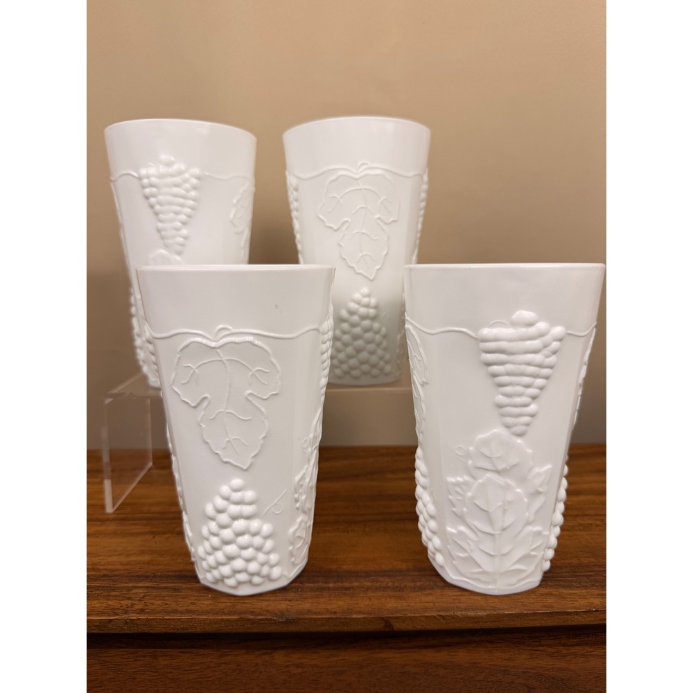 Indiana Glass Colony Harvest Milk Glass Tumblers Set of 4 White Grape Pattern